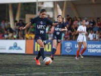 Equipe de futebol de 7 feminino da UFC durante a disputa do pelo Campeonato Universitário Cearense de Futebol 7 (Foto: Reprodução/Desporto UFC)