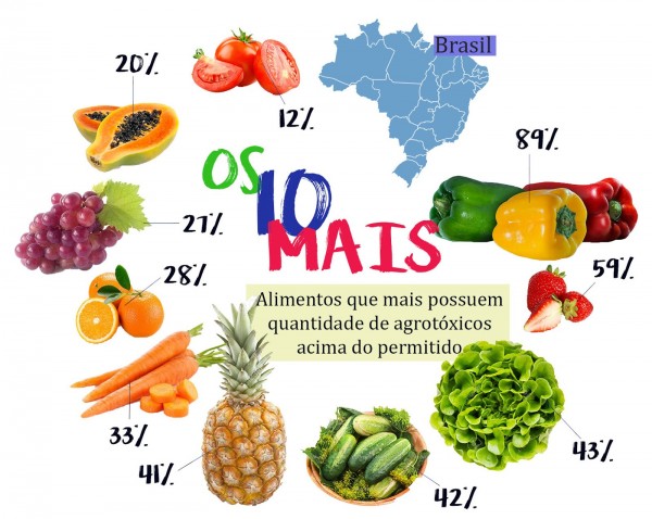 A Abrasco revelou em seu Dossiê sobre agrotóxicos, de 2015, que o brasileiro consome, por meio dos alimentos, 7,3 litros de pesticidas por ano (Infográfico: Mariane Arantes)