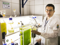 As pesquisas com microalgas são coordenadas pelo Prof. André Luís Coelho, da pós-graduação em Biotecnologia de Recursos Naturais (Foto: Ribamar Neto/UFC)